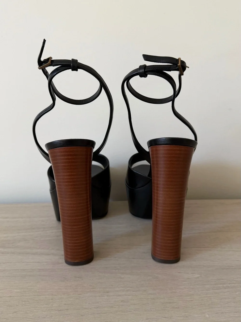 Saint Laurent 95 Leather Platform Sandals Black Leather Size 40